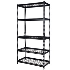 Juggernaut Storage Pachira 36" W x 18" D x 72" H Adjustable Height 5-Shelf Steel Shelving Unit Utility Organizer Rack for Home, Office, and Warehouse, Black