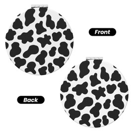 keluki Animal Cow White Black Spot Print Foldable Travel Pocket Mirror Round PU Leather Portable Mini Makeup Double Sided Handheld Magnifying,2.6 in