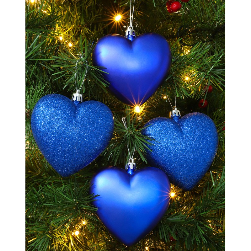 Christmas Concepts® 4-100mm Heart Shaped Baubles - Matte & Glitter