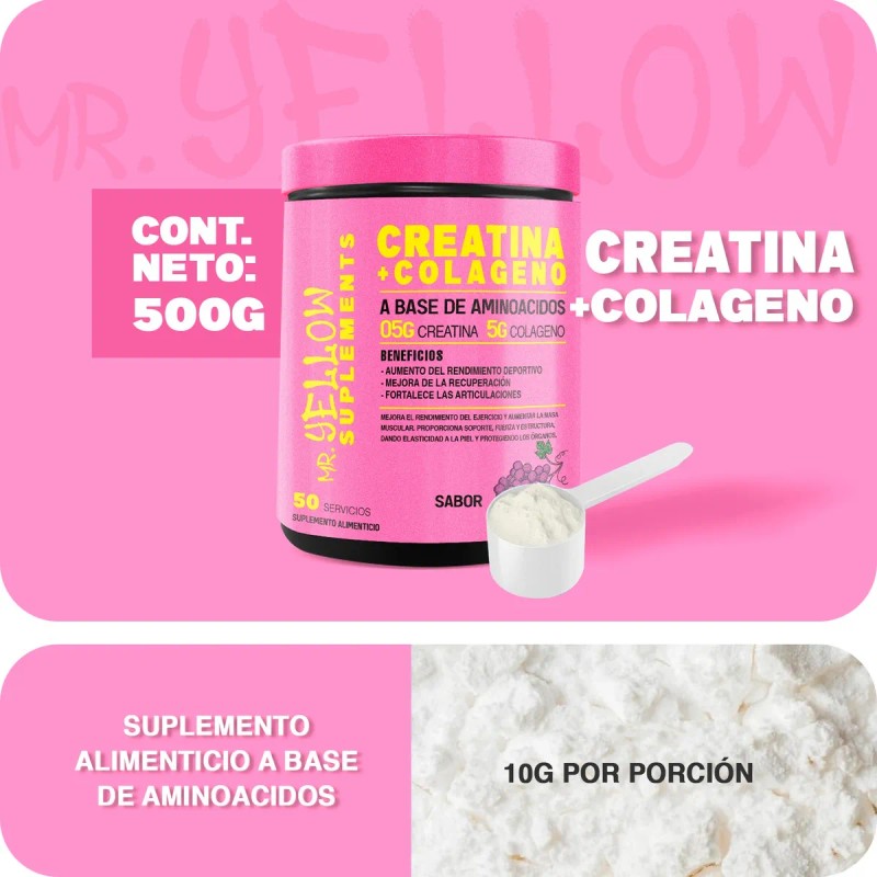 Mr. Yellow Creatina + Colgeno 500g 50 Servs Uva