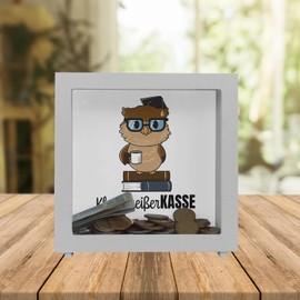 Owl Frame Money Box Made of Wood with Saying "Klugscheißer-Kasse Ideal for Saving for Graduation School or New TV" Fun Guests