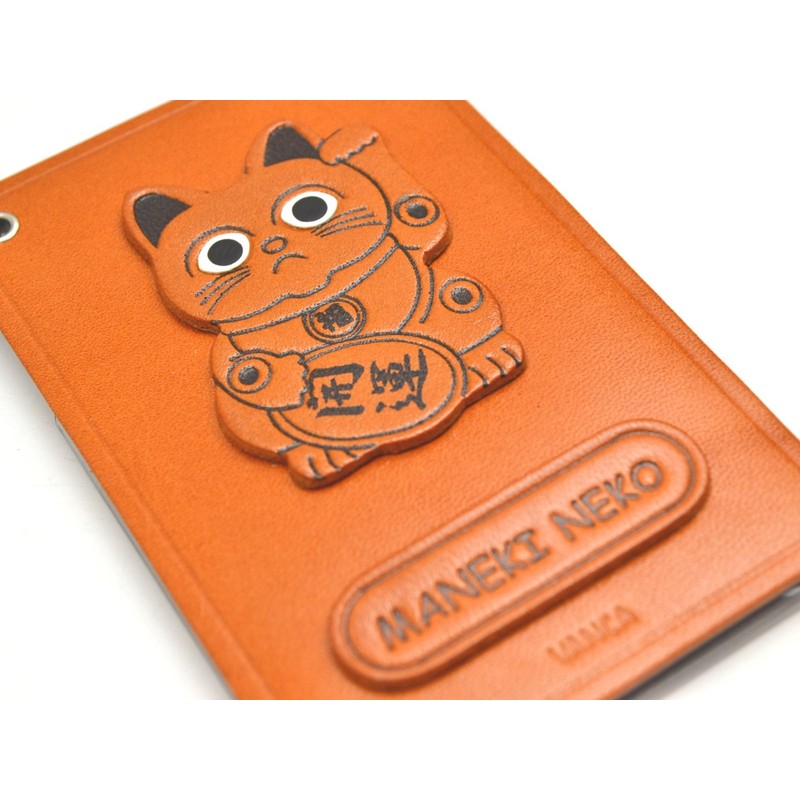 Beckoning cat Genuine Leather Pass Case Leather Tales pasuka-dohoruda- Gold