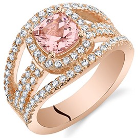Simulated Morganite Rose-Tone Sterling Silver Cushion Pave Ring, Pretty Peach Pink Ring, Promise, Engagement, Statement Ring, Gifts for Birthday, Anniversary, Wedding, w/Jewelry Box