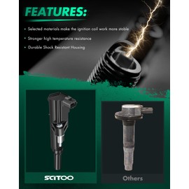 SCITOO 3 ignition coils with 6 iridium Spark Plugs for Dodge for Jeep Dakota Nitro Liberty Com for MANder Grand Cherokee 3.7L V6 5149199AA C1652 UF640
