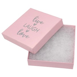 TheDisplayGuys - 10-Pack Cardboard Kraft Paper Gift Boxes w. Lid & Cotton Padding - Pink/Silver "live LAUGH love" - 3.5" x 3.5" x 1.0" (#33)