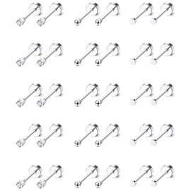 Tiny Surgical Steel Silver Stud Earrings for Men Women,Comfy Screw Back Flat Back Stud Earrings CZ Dot Ball Small 2mm Stud Earrings Set 20G