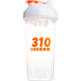 310 Nutrition Protein Shaker Bottle Meal Replacement Blender Cup For Mixing Protein Powders, Lemonade Mix, And Pre Workout (Clear w/White Lid)