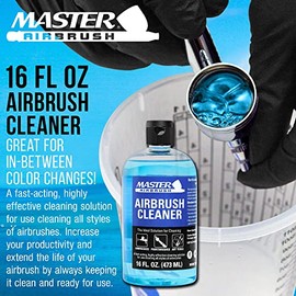 Master Airbrush Limpiador, Botella de Pinta de 16 onzas, solución de Limpieza de acción rápida, Elimina rápidamente Pintura acrílica a Base de Agua, Acuarela, Maquillaje, Limpia aerógrafos obstruidos