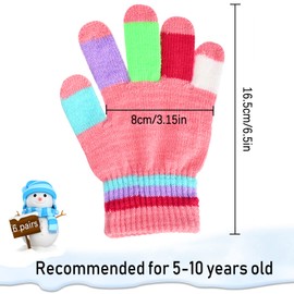 KATELUO 6 Pairs of Full Finger Gloves Children, Children's Gloves, Winter, Gloves, Children, Stretch Gloves, Children, Fashionable Knitted Warm Gloves, for 5-10 Years, Boys and Girls
