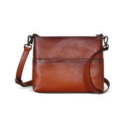 Iswee Small Crossbody Bags for Women Shoulder Purse Real Leather Cross Body with Zipper Lightweight Satchel Pocketbooks(Brown)