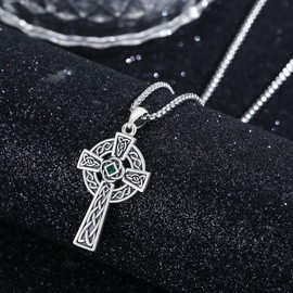 YueYuan Celtic Cross Necklace for Men 925 Sterling Silver Irish Cross Pendant Celtic Knot Necklace Religious Jewelry Gifts for Birthday Christmas Holiday