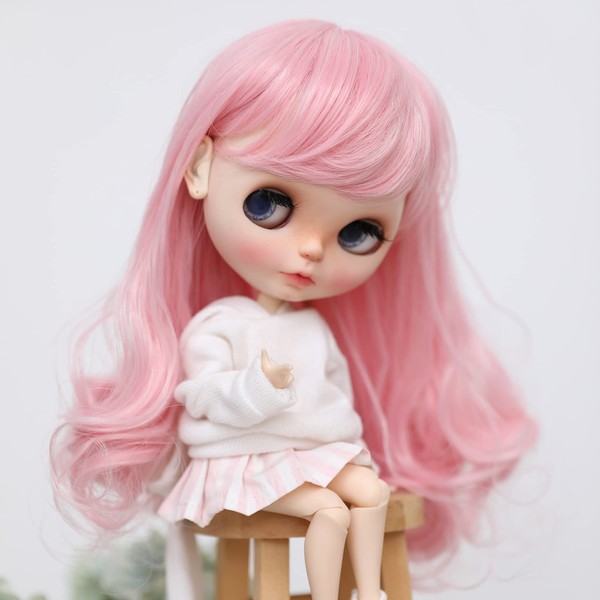 Linfairy 9-10 inch Doll Long Wig Curl 69 (Pink)