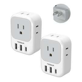 US to Japan Plug Adapter 2 Pack, TESSAN 2 Prong to 3 Prong Outlet Adapter with 4 Outlets 3 USB (1 USB-C), Outlet Adaptor US to Japan China Mexico Philippines Canada Peru Thailand Vietnam
