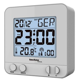 Technoline WT 235 Radio-Controlled Alarm Clock Silver with Touch Sensor, Plastic, 8 x 2.5 x 8 cm