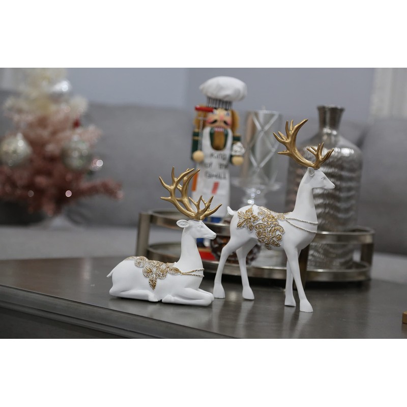 2 Pieces Elegant Christmas Reindeer Resin Statues for Home Decoration