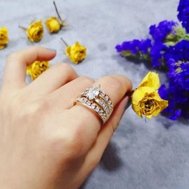 18K Gold Plated Bling Ring Simulated Diamond Iced Out Ring CZ Punky Rappers Ring Square Sign Hip Hop Ring AAA Zircon Inlaid Ring for Men/Woman Size 8