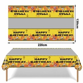 ParPix Construction Site Tablecloth, Children's Birthday Party, 137 x 274 cm, Excavator Tablecloth, Construction Vehicles Tablecloth, Plastic, Digger Children's Birthday Decoration, Waterproof Table