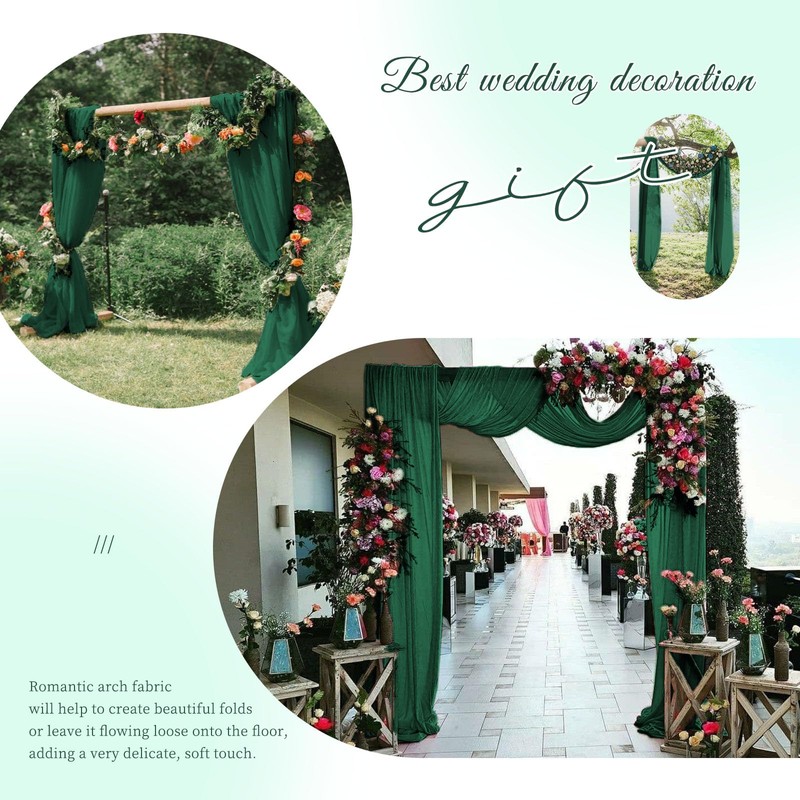 Wedding Arch Draping Fabric,4 Panels 28" x20ft Emerald Green Wedding