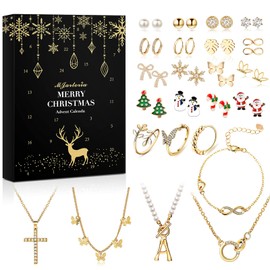 MJartoria Advent Calendar 2024 for Women- Trendy Gold Jewelry 24 Days Christmas Countdown Advent Calendar Gold Necklaces Bracelets Earrings Dainty Jewelry Surprise Gifts