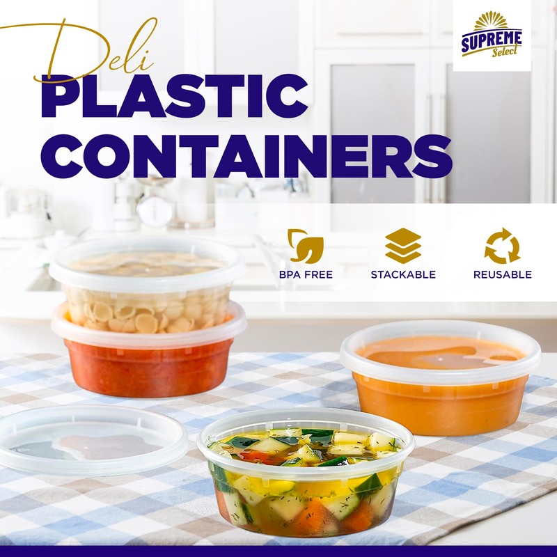 Supreme Deli Plastic Storage Containers with Lids 8oz, 16oz, 32oz