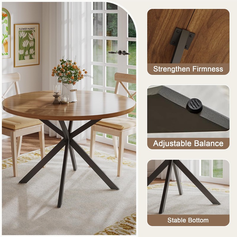 ChooChoo 47.2 Inch Round Dining Table for 4, Farmhouse Wood