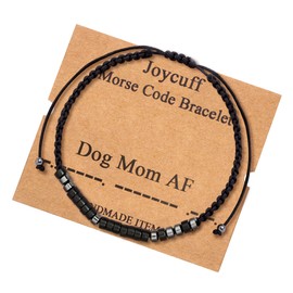 JoycuFF Gifts for Mom Morse Code Bracelets Dog Mom AF Funny Motivational Gifts for Mama Mum Birthday Mother's Thanksgiving Day Christmas Empowerment Jewelry for Best Mom