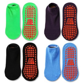 ARERWA Kids Grip Socks 6-9 Years Boys Girls Ankle Non Skid Socks for Children (4 Pairs) Anti-slip Baby Grip Socks - Trampoline Socks with Grips Crew Socks