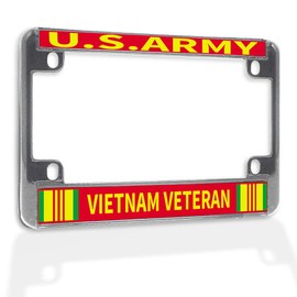 Fastasticdeals Metal Insert Bike License Plate Frame U.S.Army Vietnam Veteran Weatherproof Motorcycle Accessories Chrome 4 Holes Solid Insert