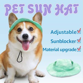 PETWIT Pet Hat with Ear Holes Sunscreen Cat/Dog Hats Adjustable String Pet Hats Sun Hat Bucket Hat Outdoor Sun Protection Pet Caps for Small Medium Cats Dogs (Light Green, Medium)