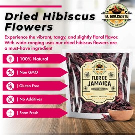 Hibiscus Flowers 4oz – All-Natural & Triple Cleaned for Vibrant Flavor. Whole Soft Flor de Jamaica Petals, Use for Refreshing Hot or Iced Tea, Agua Fresca & More. By El Molcajete