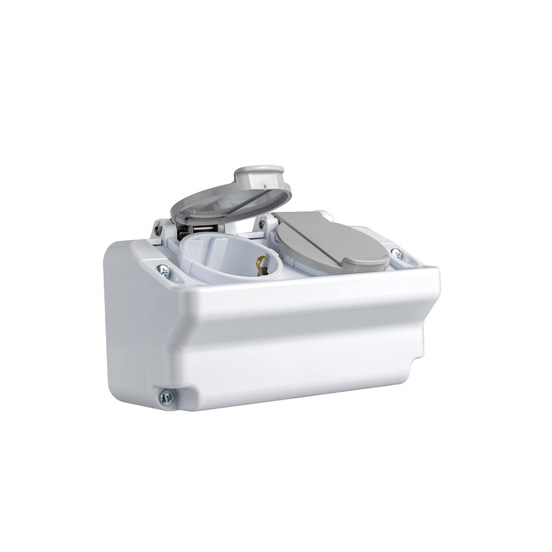 Surface-Mounted Wet Room Schuko Sockets 1-Way or 2-Way IP66 Even