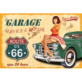 AGDeko® Schild aus Holz 12x18cm Retro Garage open 24 hours zum Aufhängen oder Stellen Raum Dekoration