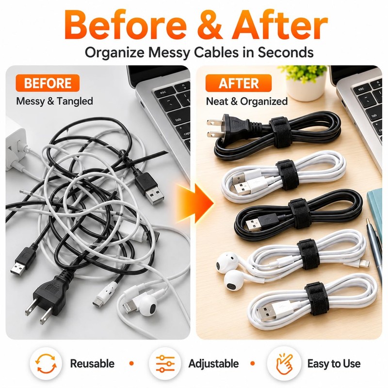 Ysenchan Hook and Loop Straps with Buckle, Reusable Adjustable Cable
