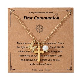 enasal First Communion Gifts for Daughter,Initial Cross Necklace for Goddaughter,Christian Confirmation Gifts,Catholic Religious Cross Faith Necklace-M1