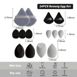 14Pcs Makeup Sponge Set, Beauty Blender with Organizer, Includes 2 Pieces of Triangle Loose Powder Puff, 2 Pieces of Mini Triangle Loose Powder Puff, 3 Pieces of Mini Airbrush Puff, 4 Pieces of Beauty Eggs and 3 Pieces of Mini Beauty Eggs (black)