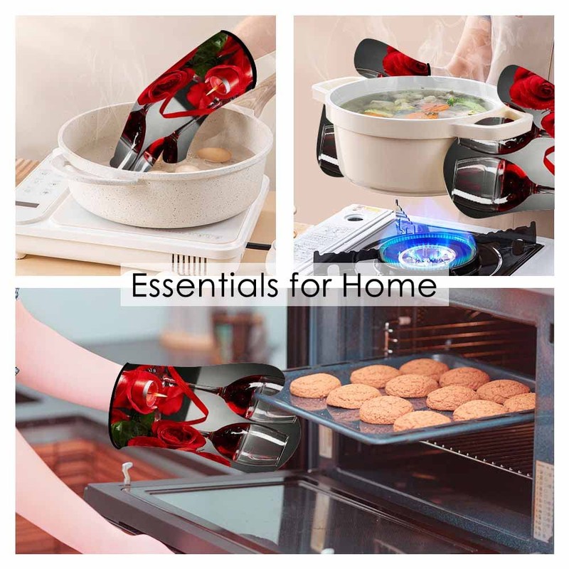 Samgula Red Wine Oven Mitts and Pot Holders Sets Roses