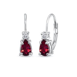Ruby Earrings for Women Teardrop Synthetic Red Gemstone and Round CZ Sterling Silver Leverback Earring Fashion Bridesmaids Summer Trendy