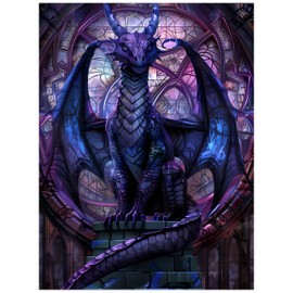 TZTTZT Diamond Art Kits for Adults, 5d DIY Full Drill Fantasy Dragon In Cathedral Diamond Painting Kits for Adults Beginner, Diamond Painting Art Craft Kits for Adults, Wall Home Decor(No Frame) 12x16 In