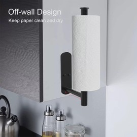 Paper Towel Holder Under Cabinet-Self Adhesive or Drilling,Wall Mounted Paper Towel Roll Holder for Kitchen，304 Stainless Steel 13 Inch Matte Black