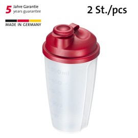 Westmark 2 Mixing and Shaking Cups / Dressing Shakers with Measuring Scale, Removable Mixing Disc and Lockable Spout, Capacity: 0.5 L, Plastic, BPA-Free, Colour: Translucent / Red