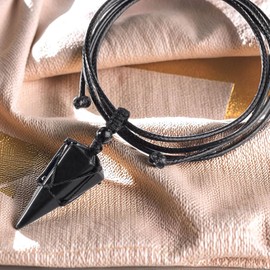 Xetpc Crystal Necklace Obsidian Pendant, Jewellery Cone Necklace Adjustable Rope Jewellery Gift for Men and Women