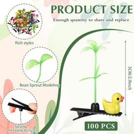 Tigeen 100 Pcs Bean Sprout Hair Clip Funny Duck Hairpins Rave Sprout Trinkets Festival Duck Hair Accessories Mixed Style Plant Flower Barrettes Headwear for Women Party (Mixed)