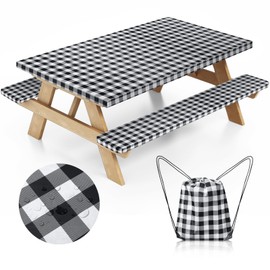 Nimalpal Picnic Table Cover with Bench Covers and Bag, Camping Essentials Camping Table Cover with Elastic Edges, Fitted Rectangle Tables and Seats, 72x30 Inches 3 Pcs Set (Black)