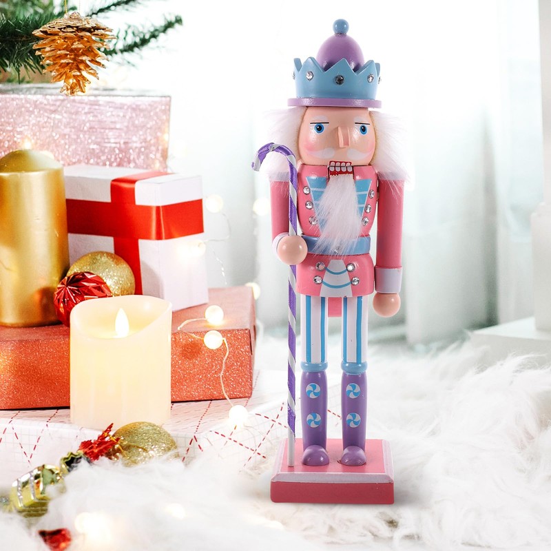 COHEALI Pink Christmas Nutcracker,Christmas Nutcracker Figure,Traditional Wooden Nutcracker Soldier,Nutcracker Wood