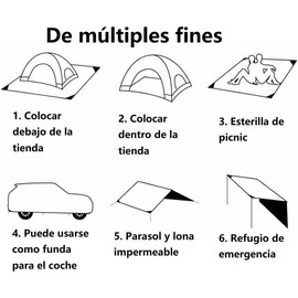 LUNA PARK Lona Impermeable para Camping 3m*2m con 4 Piquetas en Forma de L y una Bolsa,Manta de Playa,Tapete para Tienda Campaña,Accesorio para Alfombra Camping, para Acampar y Hacer Picnics
