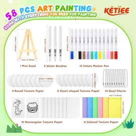 KETIEE Magic Puffy Paint 58 Pieces Magic Foam Structure Painting Set, Magic 3D Effect Texture Painting Kit DIY Art Accessories 32 Pieces Foam Texture Paper, 12 Colours Acrylic Marker Pens