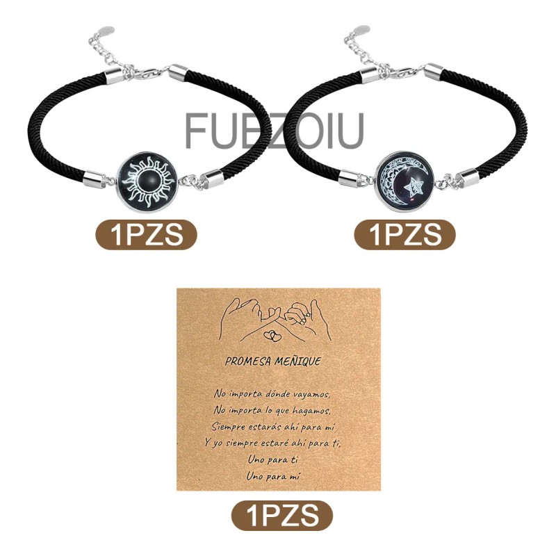 Fuezoiu 2pc Pulseras Para Parejas De Sol Y Luna Brilla
