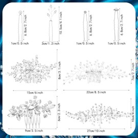 44 Peines de Boda Accesorios para Cabello de Novia de Cristal de Perla de Imitación Clips de Peine Lateral para Cabello Pinzas para Cabello de Flores en Forma de U (Estilo Elegante)
