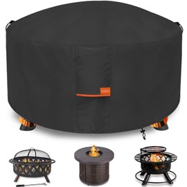Dalema Round Fire Pit Cover,Outdoor 600D Heavy Duty Waterproof Tear-Resistant 34-36 Inch Firepit Covers,Patio Weatherproof Fire Table Cover,Black 36"x24".