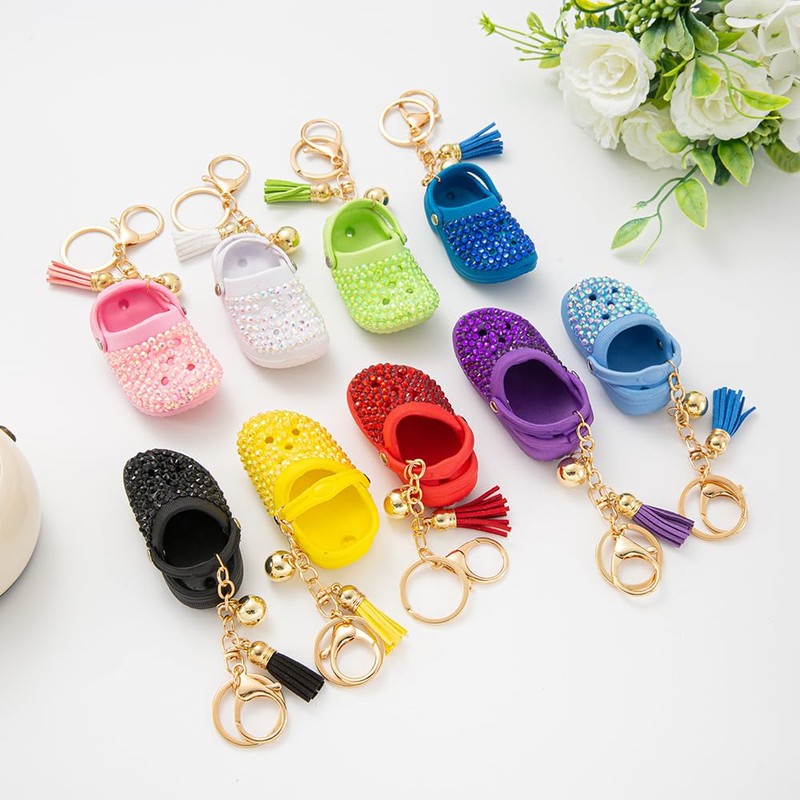Cute Mini Shoe Charm Keyring Keychains Bling Bling Rhinestone Imitation
